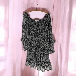 The Pioneer Woman Midi Dress Ruffle Sleeves Elastic Waist Black Cream Size Large